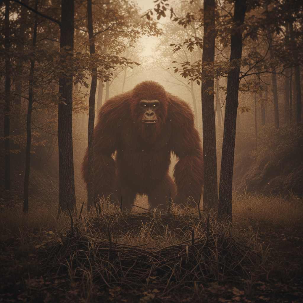 Artist depiction of the Grassman, Ohio's Bigfoot, in the Salt Fork forest