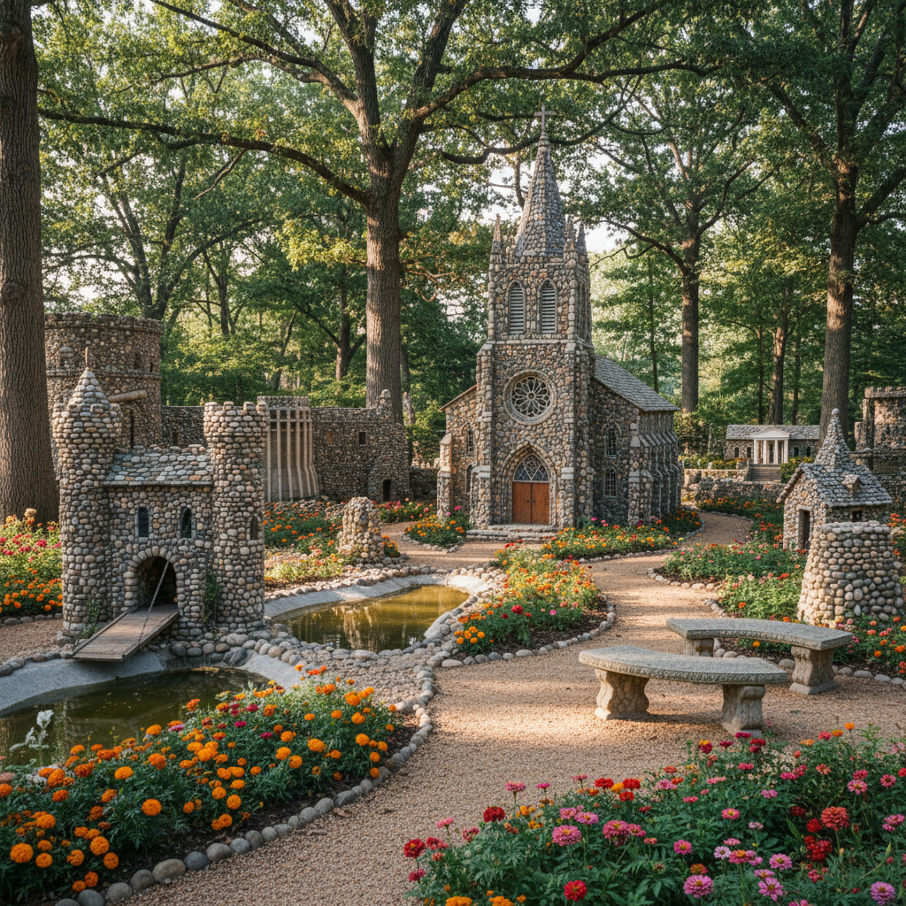 Ben Hartman's miniature stone castle and cathedral hand-built from 250,000 stones in a Springfield Ohio backyard
