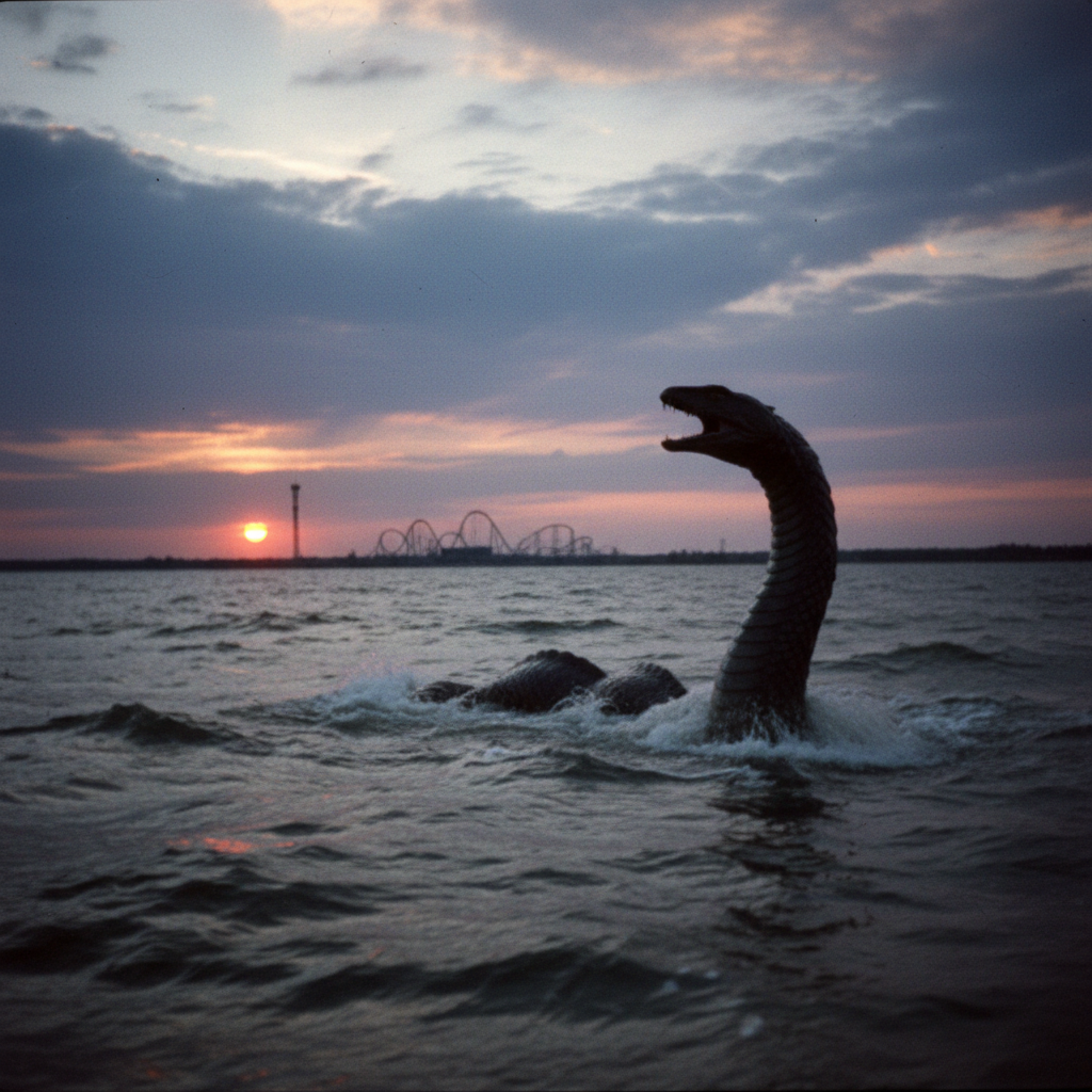 Artist depiction of South Bay Bessie, the Lake Erie sea serpent, breaching the water near Cedar Point