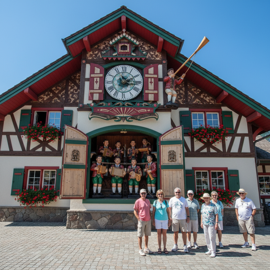 The World's Largest Cuckoo Clock in Sugarcreek Ohio, a giant Swiss chalet-style timepiece